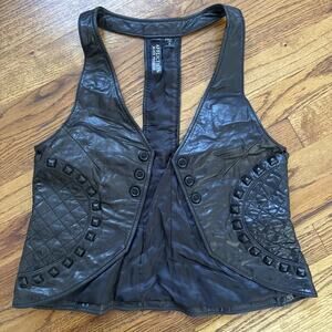 Affliction Vest Womens Leather Studded Biker Grunge Black Premium Size S